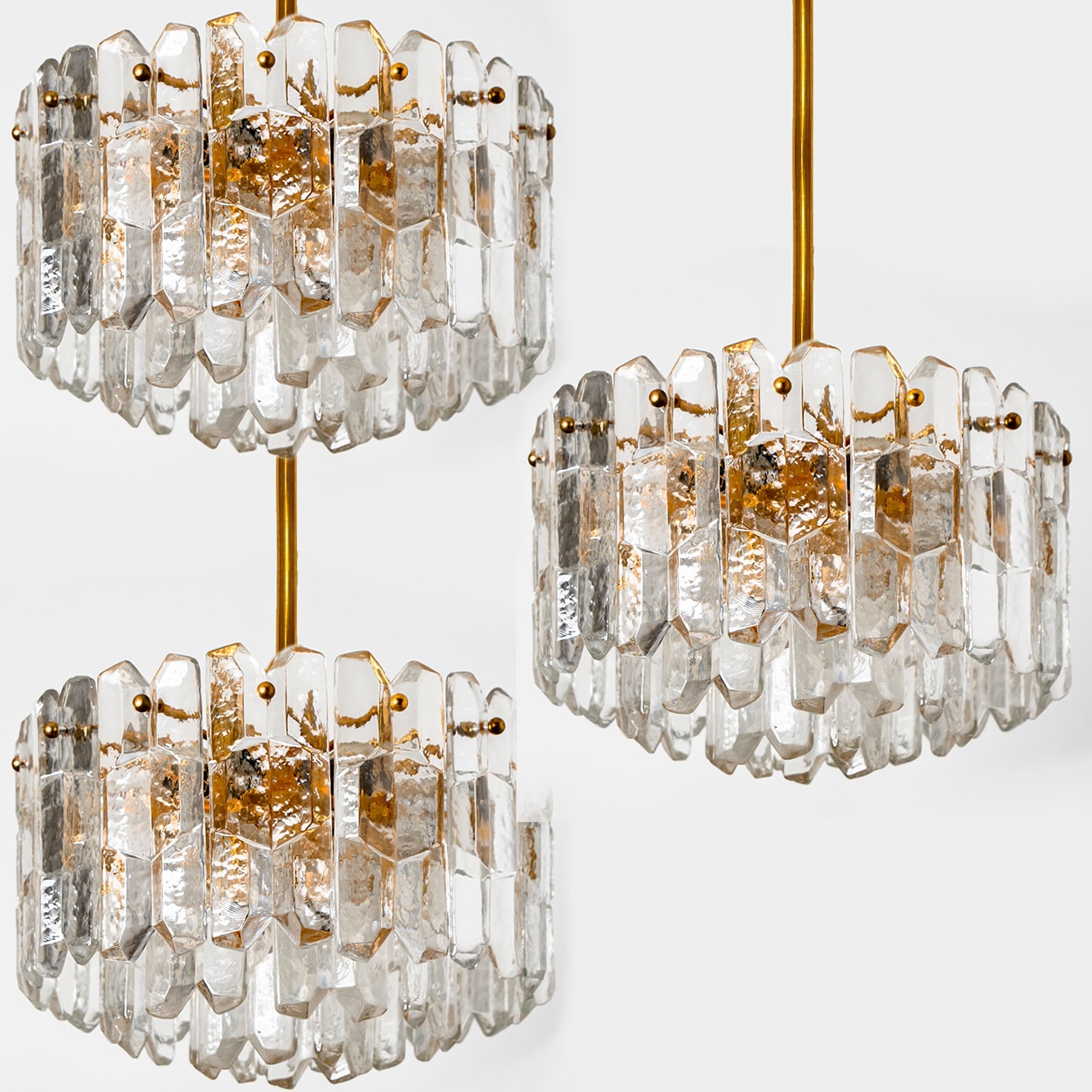 1 of the 3 Kalmar Chandeliers or Pendant Lights 'Palazzo', Gilt Brass