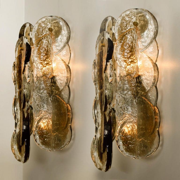 Pair of Citrus Swirl Ice Glass Wall Lights or Sconces from J.T. Kalmar, 1969