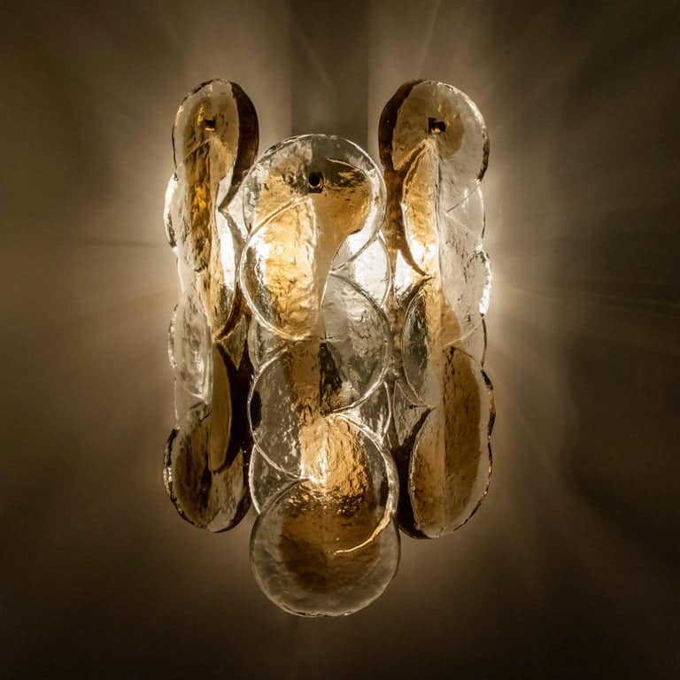 Pair of Citrus Swirl Ice Glass Wall Lights or Sconces from J.T. Kalmar, 1969