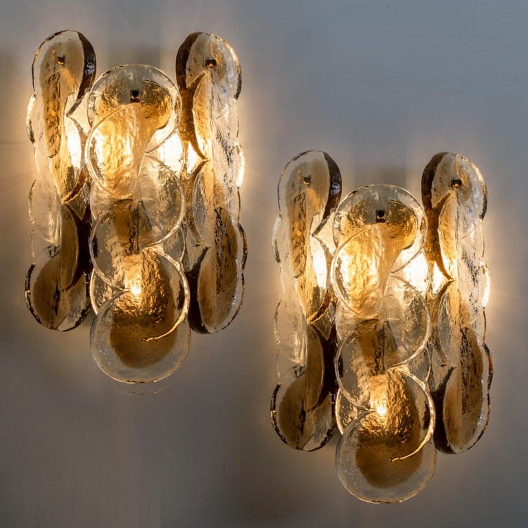 Pair of Citrus Swirl Ice Glass Wall Lights or Sconces from J.T. Kalmar, 1969