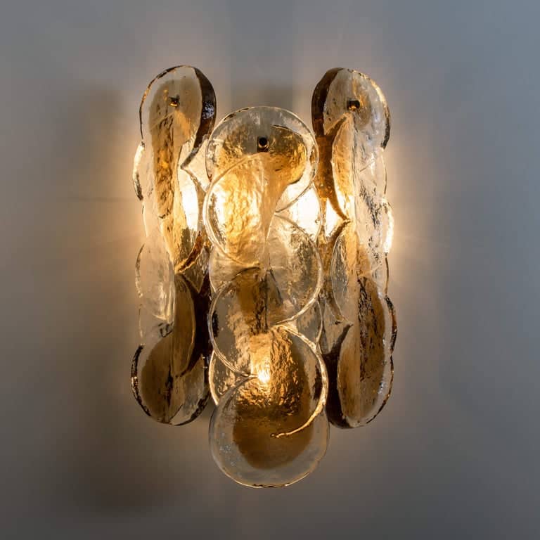 Pair of Citrus Swirl Ice Glass Wall Lights or Sconces from J.T. Kalmar, 1969