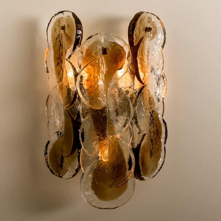 Pair of Citrus Swirl Ice Glass Wall Lights or Sconces from J.T. Kalmar, 1969