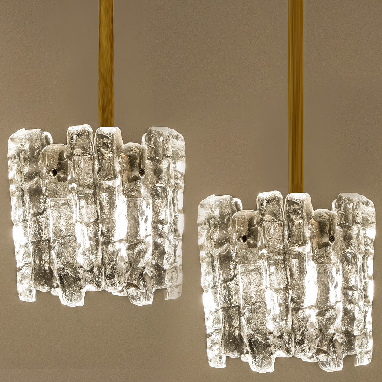 Pair of Kalmar Modern Ice Glass Pendants, 1970
