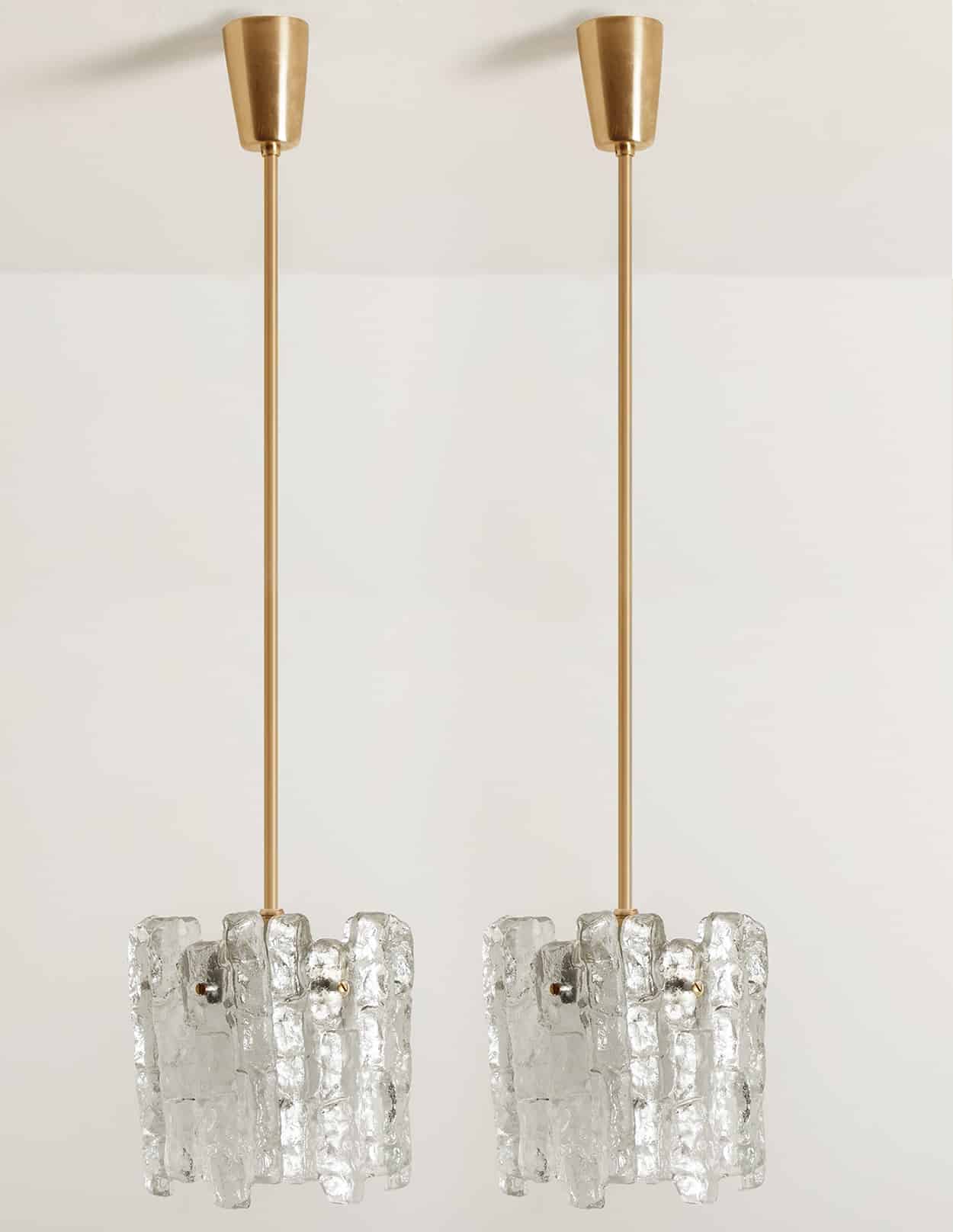 Pair of Kalmar Modern Ice Glass Pendants, 1970