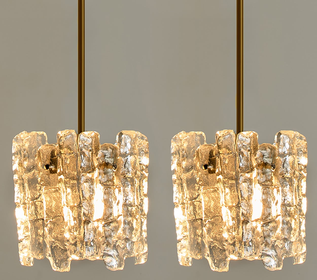 Pair of Kalmar Modern Ice Glass Pendants, 1970