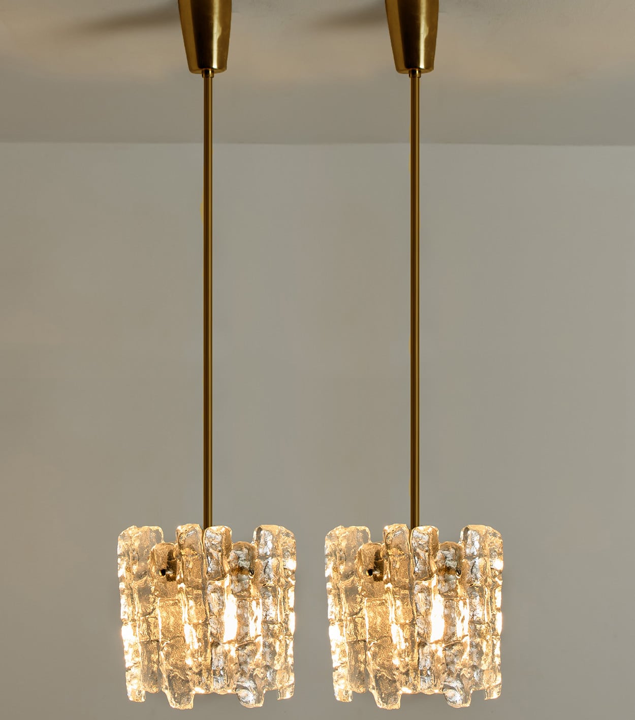 Pair of Kalmar Modern Ice Glass Pendants, 1970