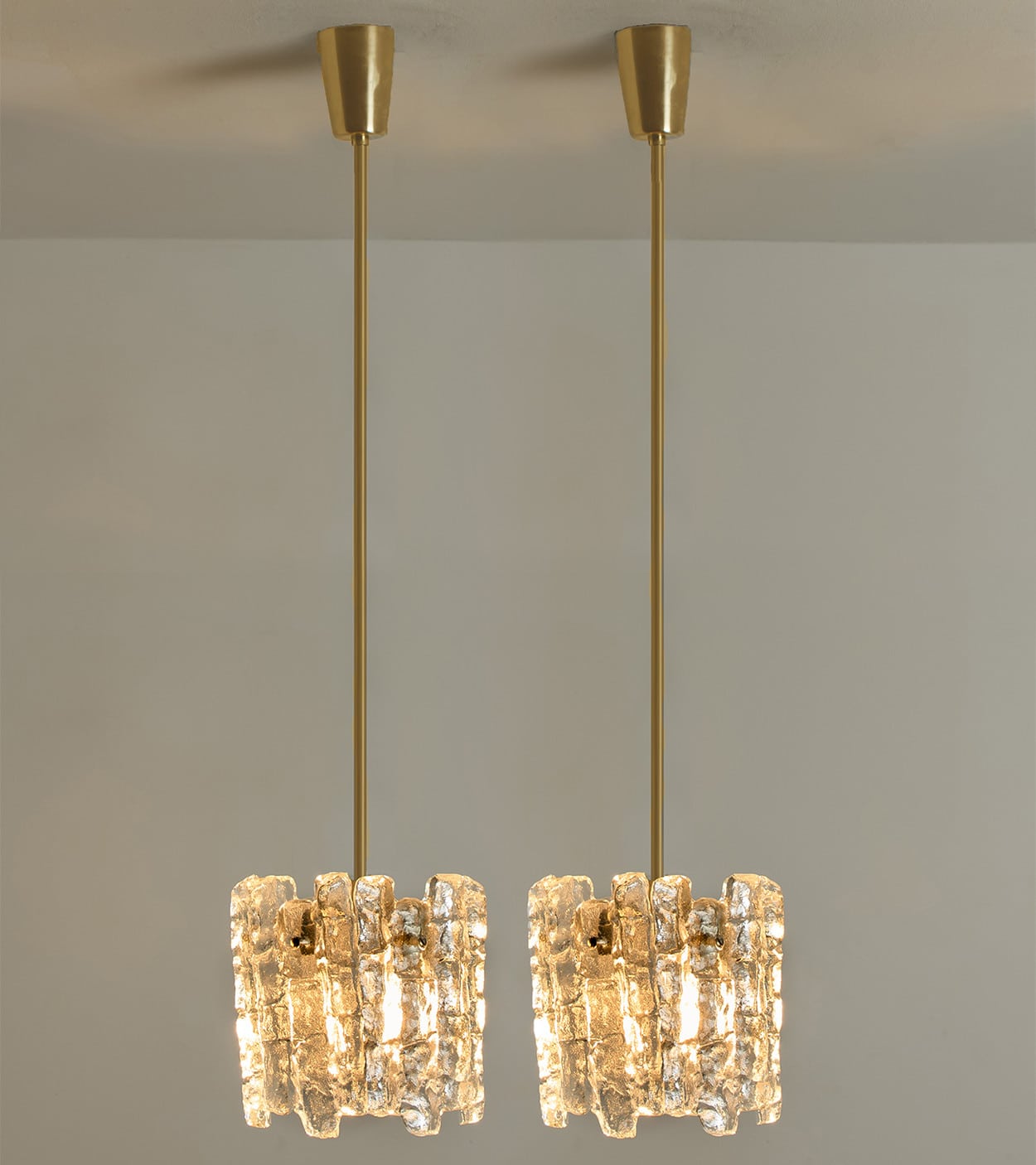 Pair of Kalmar Modern Ice Glass Pendants, 1970