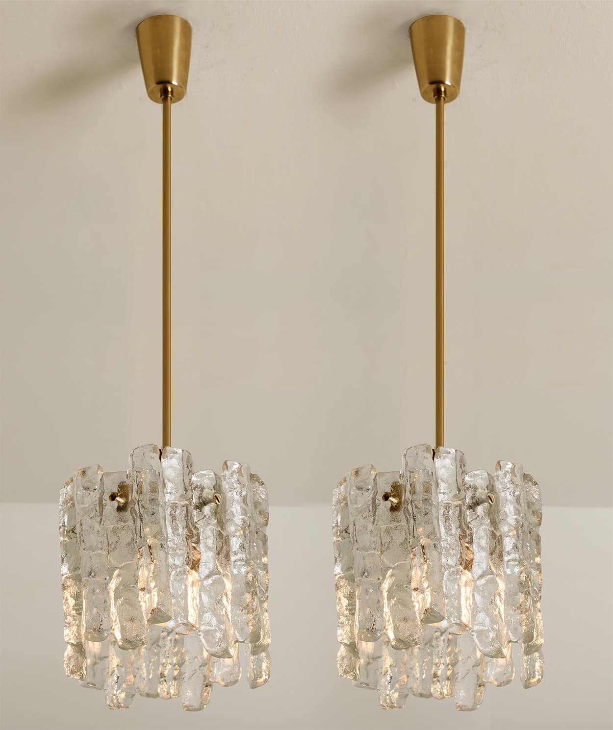 Pair of Kalmar Modern Ice Glass Pendants, 1970