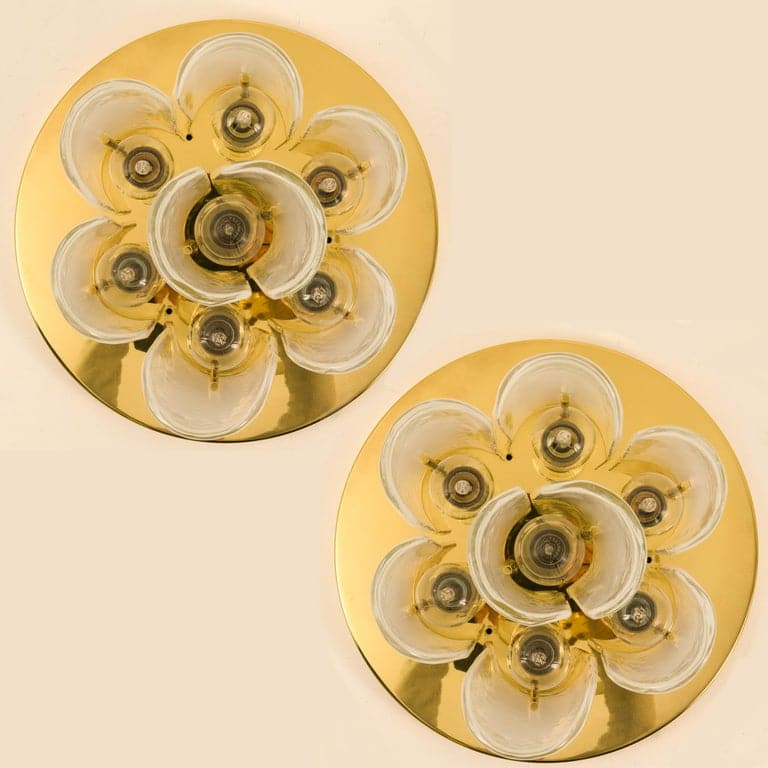 1 of the 2 Brass and Glass Flush Mounts by J.T. Kalmar, 1960