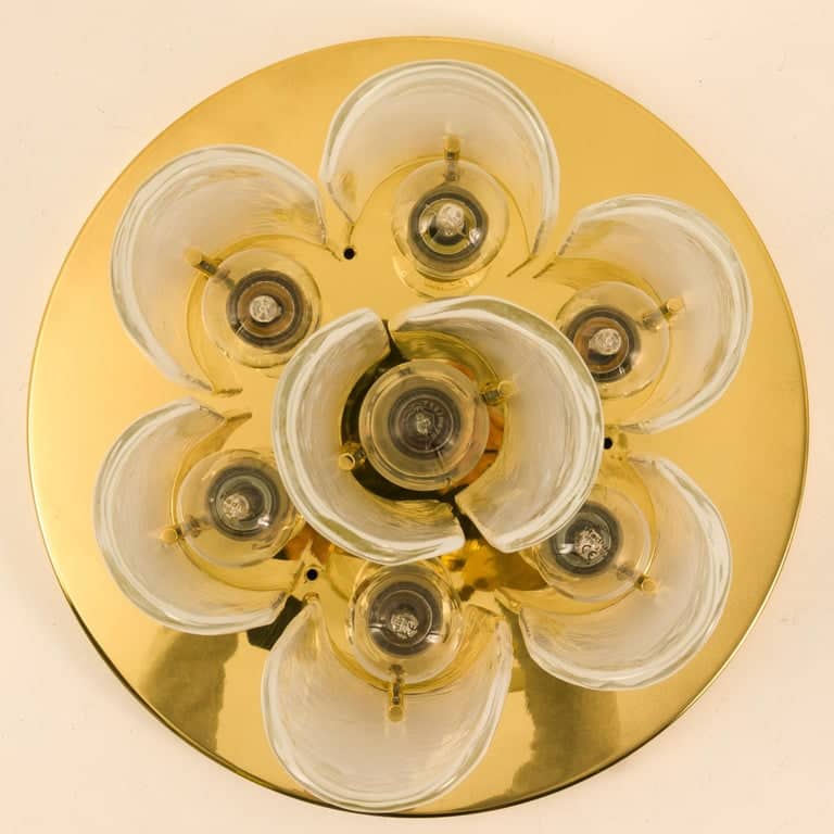 1 of the 2 Brass and Glass Flush Mounts by J.T. Kalmar, 1960