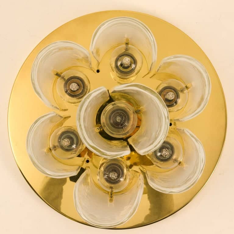 1 of the 2 Brass and Glass Flush Mounts by J.T. Kalmar, 1960