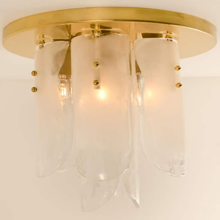 1 of the 2 Brass and Glass Flush Mounts by J.T. Kalmar, 1960