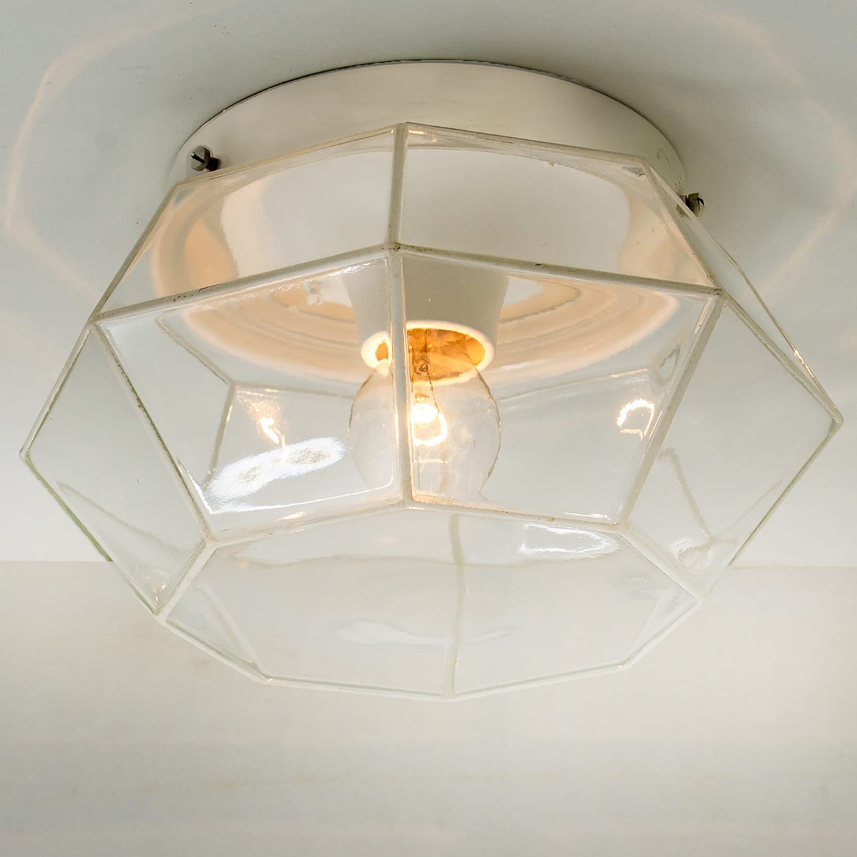 1 of the 4 White Clear Iron Glass Flush Mount by Limburg, Germany, 1960s
