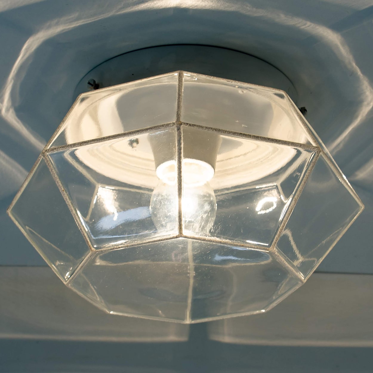 1 of the 4 White Clear Iron Glass Flush Mount by Limburg, Germany, 1960s