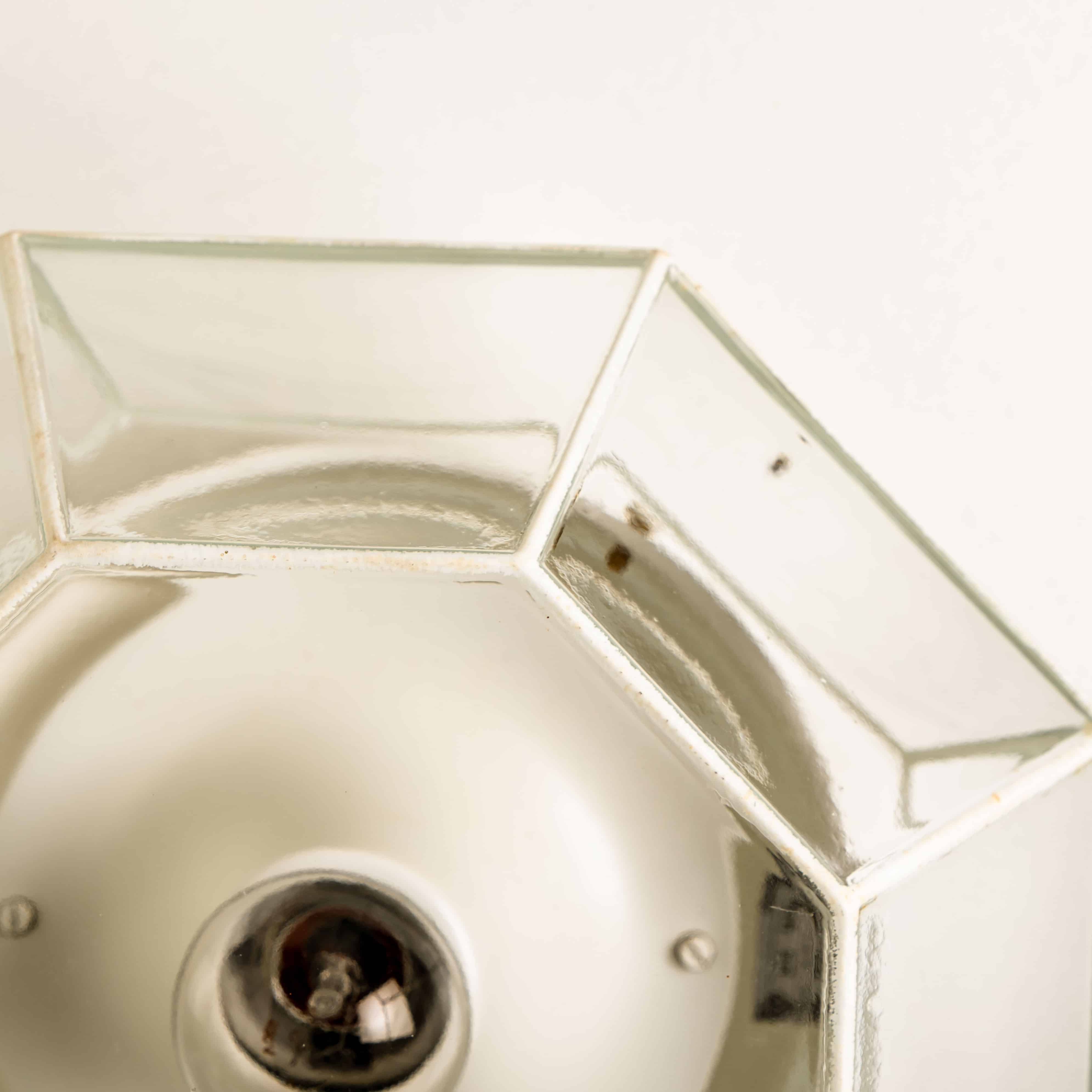 1 of the 4 White Clear Iron Glass Flush Mount by Limburg, Germany, 1960s
