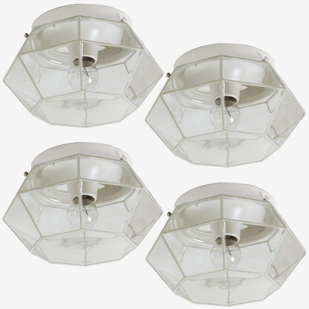 1 of the 4 White Clear Iron Glass Flush Mount by Limburg, Germany, 1960s