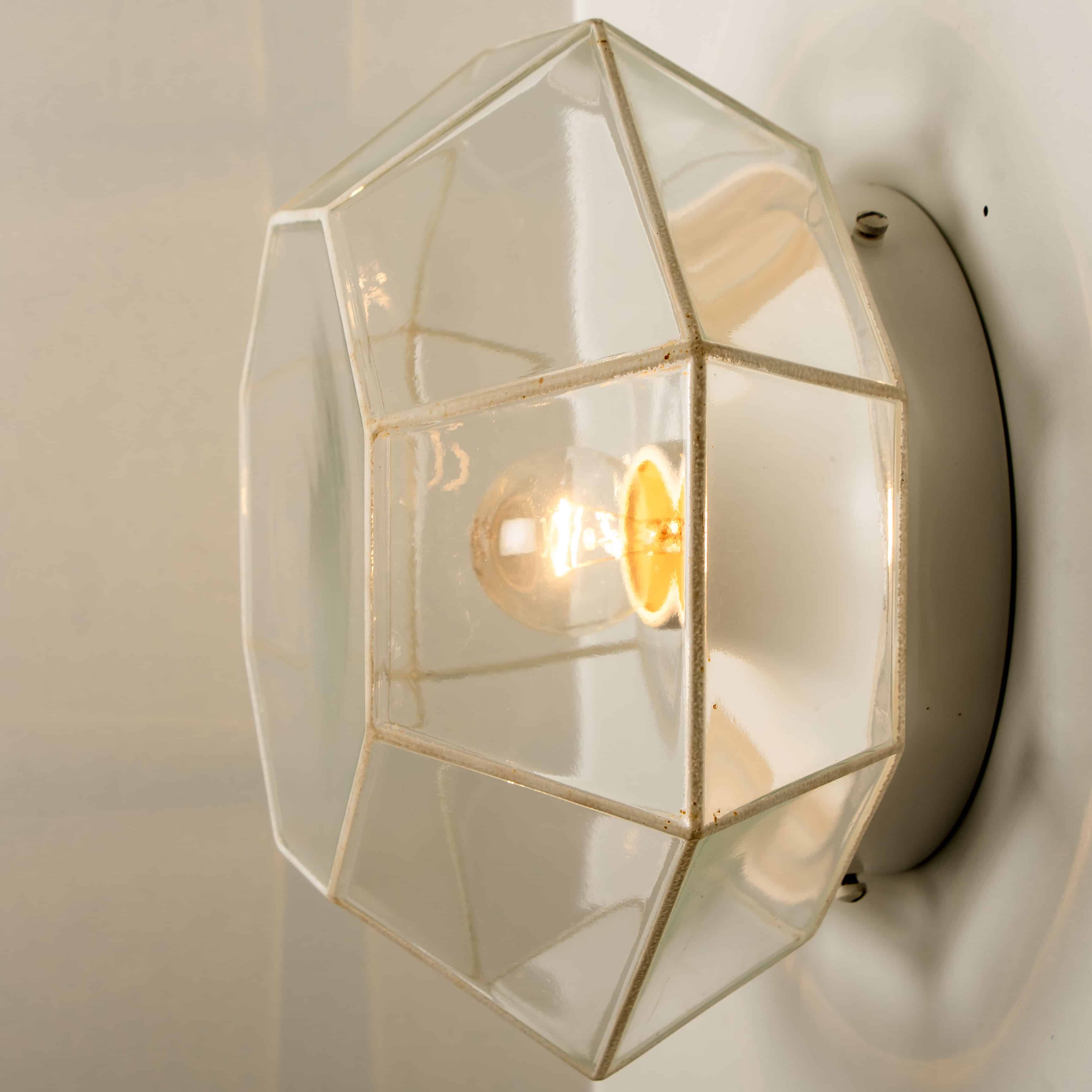 1 of the 4 White Clear Iron Glass Flush Mount by Limburg, Germany, 1960s
