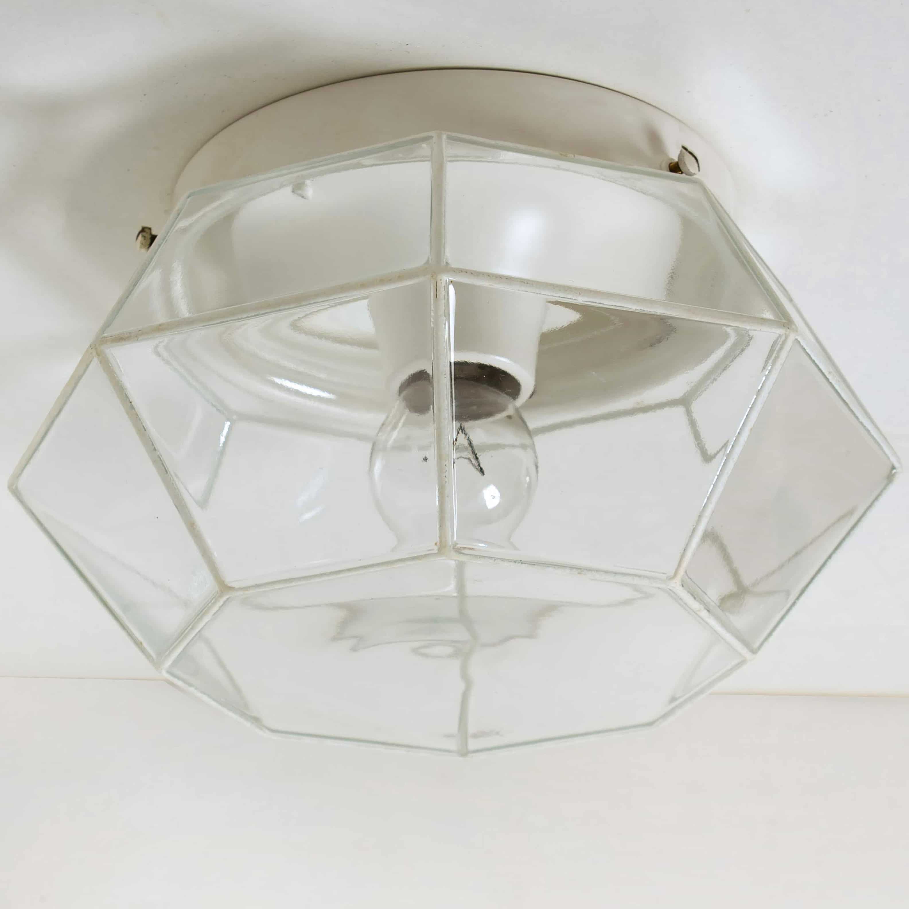 1 of the 4 White Clear Iron Glass Flush Mount by Limburg, Germany, 1960s