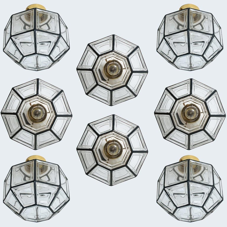 Several Iron and Clear Glass Flush Mounts by Limburg, Two Sizes, 1970