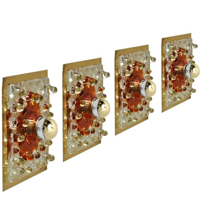 One of the Four Illuminated Murano Glass Wall Lights, 1960s