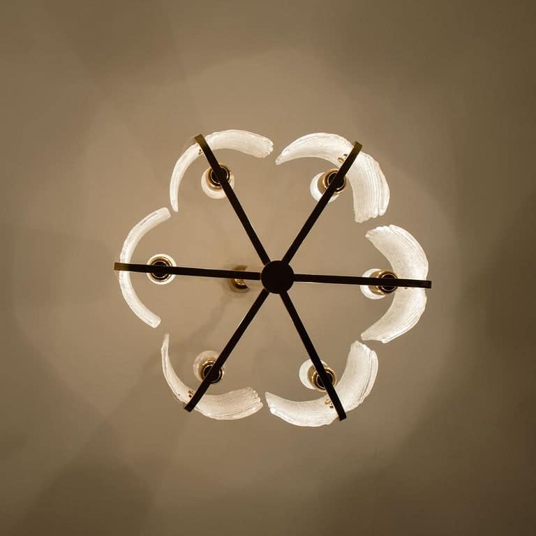 Large Fagerlund Glass Leaves Brass Chandelier by Orrefors, 1960s