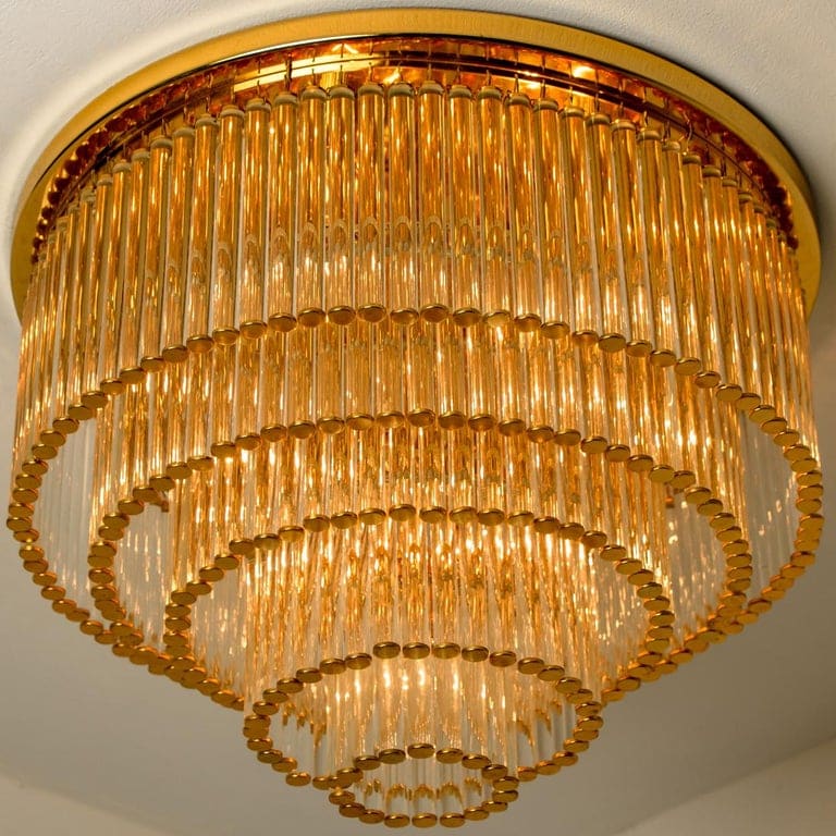 Flush Mount by C. Palme Brass and Crystal, 1970s
