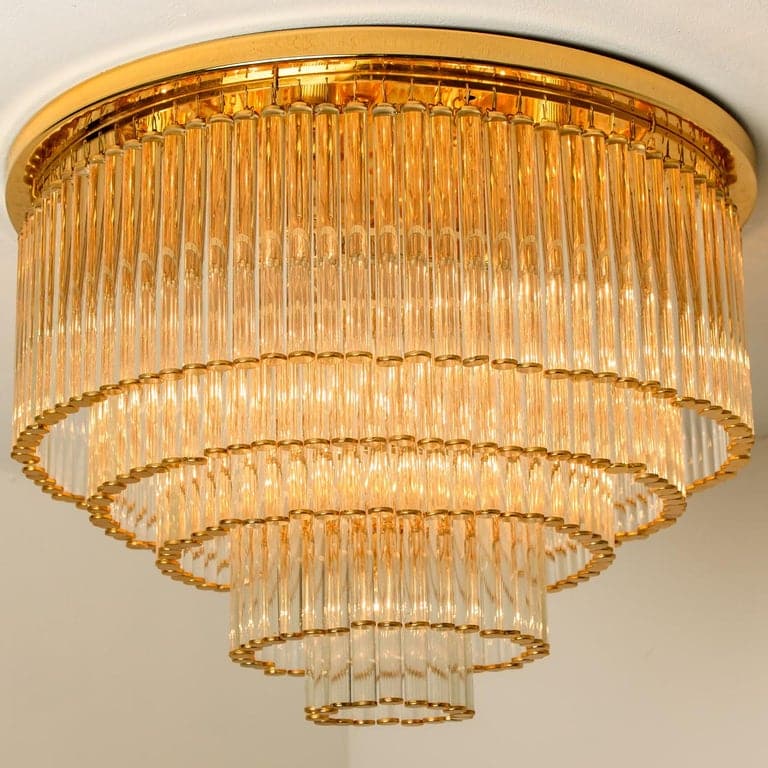 Flush Mount by C. Palme Brass and Crystal, 1970s