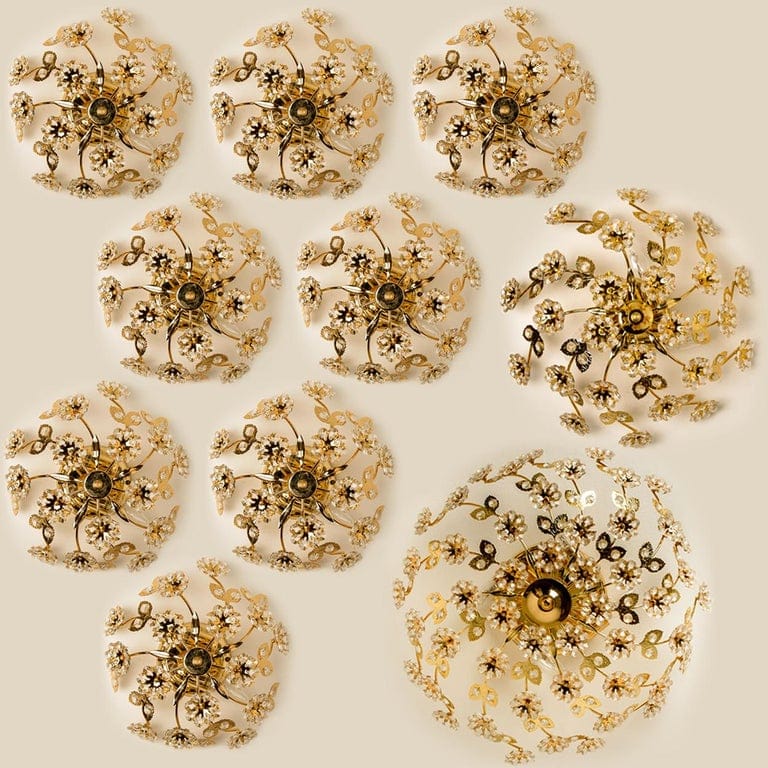 Gold-Plated Flower Wall Light/ Flushmount by Palwa