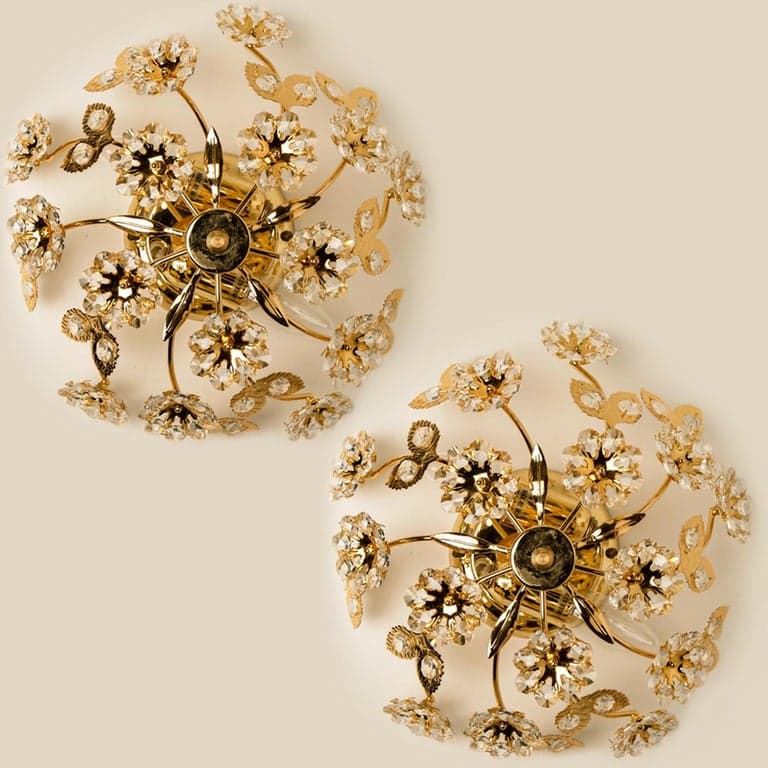 Gold-Plated Flower Wall Light/ Flushmount by Palwa