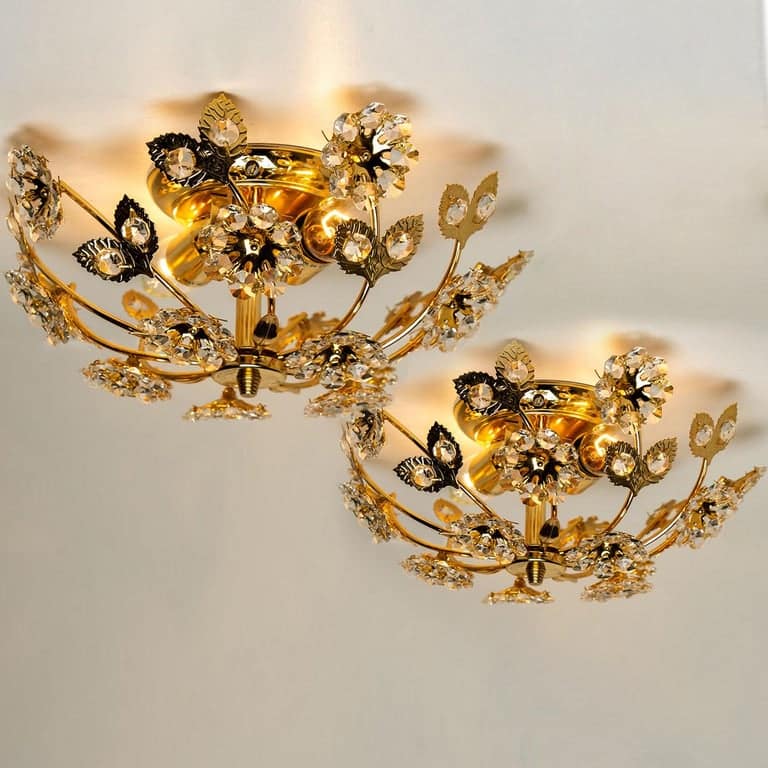 Gold-Plated Flower Wall Light/ Flushmount by Palwa