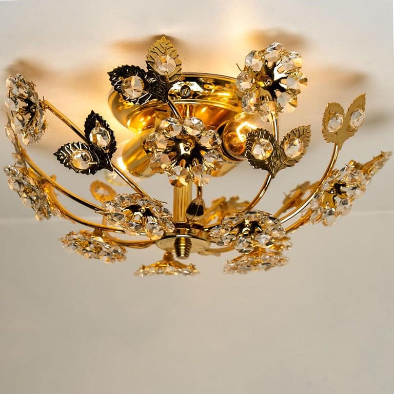 Gold-Plated Flower Wall Light/ Flushmount by Palwa