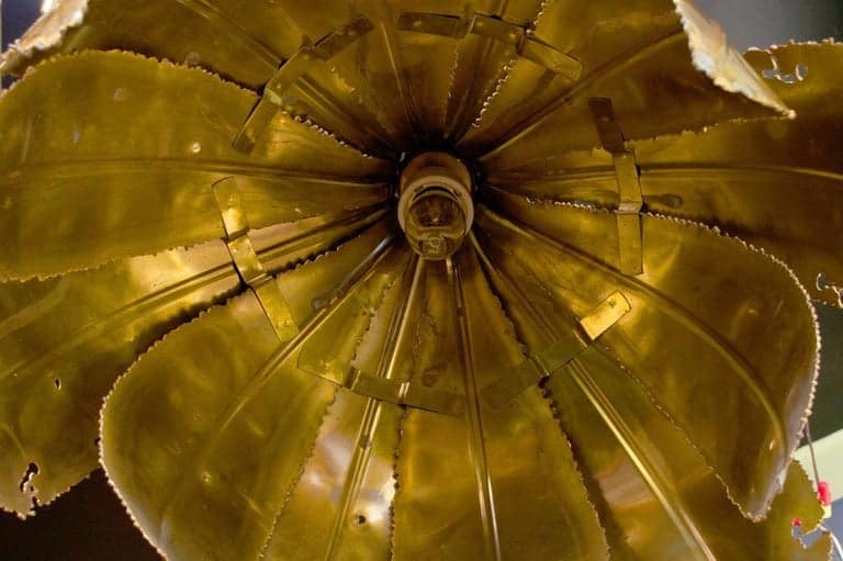 Pair of Svend Aage for Holm Sorensen Brutalist Acid Treated Brass Pendant Lamps