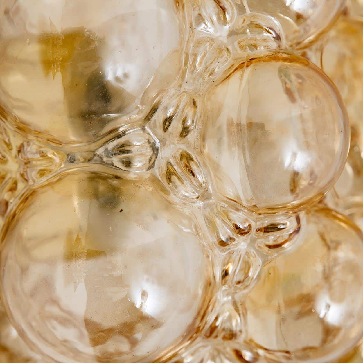 1 of the 2 Amber Bubble Glass Pendant Light Fixtures by Helena Tynell, 1960