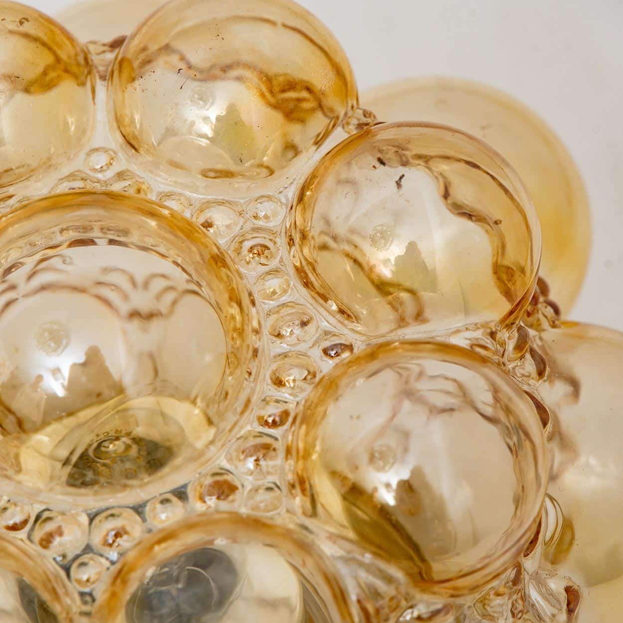 1 of the 2 Amber Bubble Glass Pendant Light Fixtures by Helena Tynell, 1960