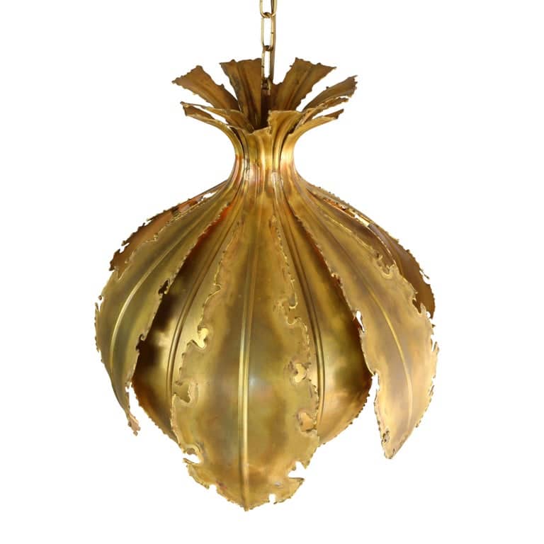 Pair of Svend Aage for Holm Sorensen Brutalist Acid Treated Brass Pendant Lamps