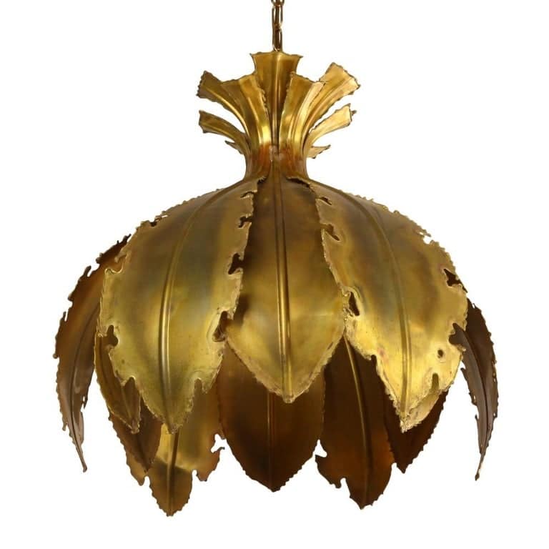 Pair of Svend Aage for Holm Sorensen Brutalist Acid Treated Brass Pendant Lamps