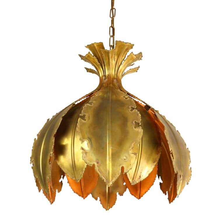 Pair of Svend Aage for Holm Sorensen Brutalist Acid Treated Brass Pendant Lamps