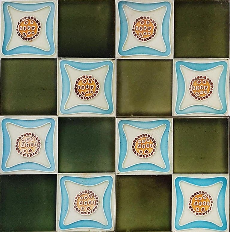 Set of 9 Glazed Art Deco Relief Tiles, Muster, 1930s
