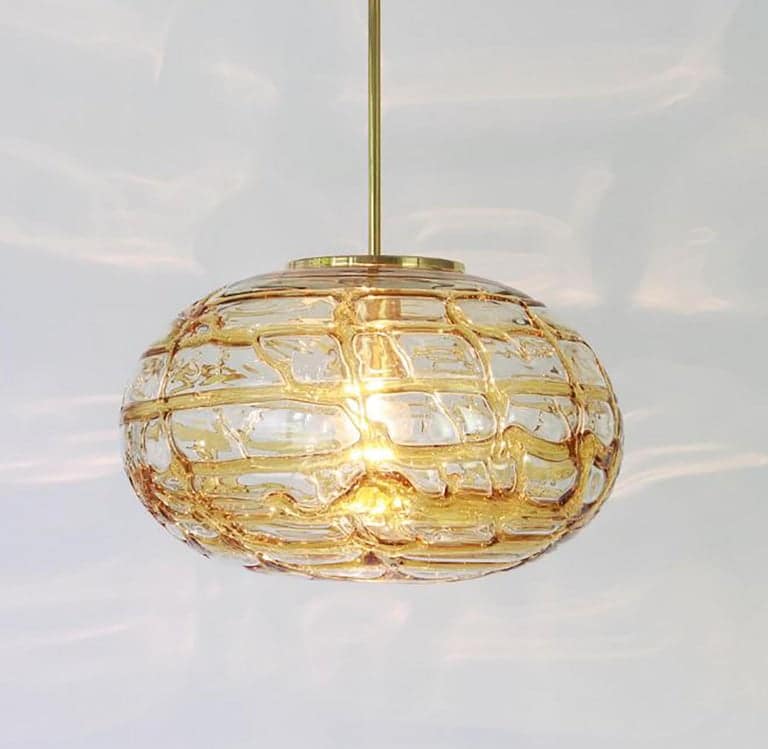 Pair of Amber Murano Glass Pendant Lamp, 1960s
