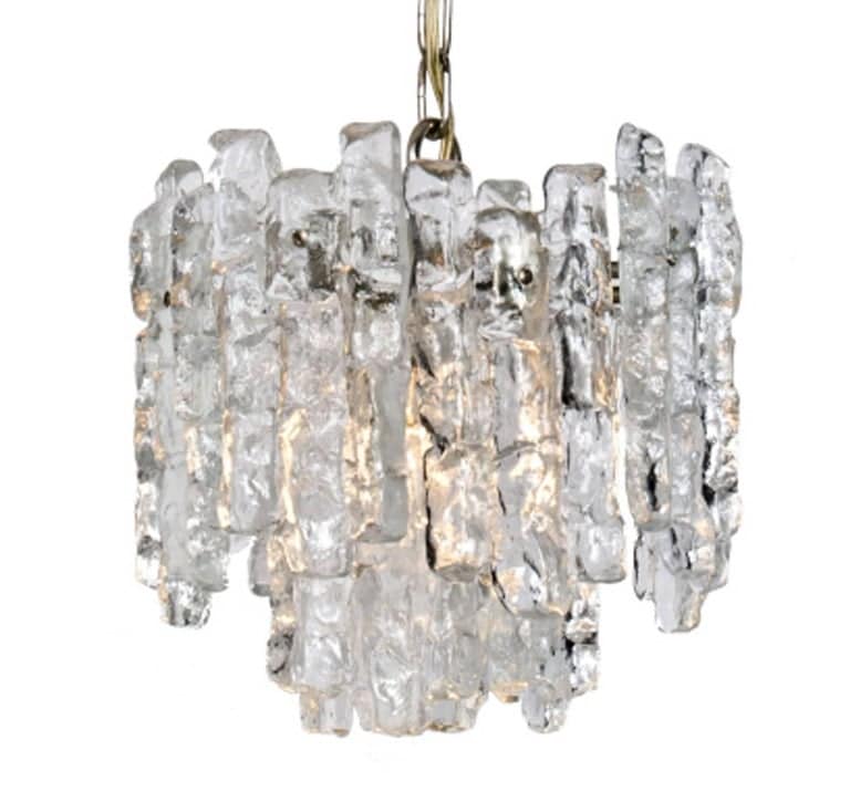 Pair of Kalmar Modern Ice Glass Pendants, 1970