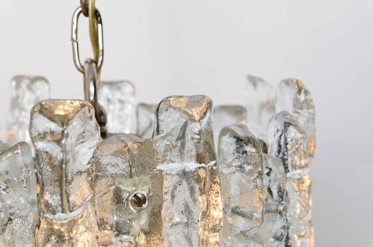 Pair of Kalmar Modern Ice Glass Pendants, 1970