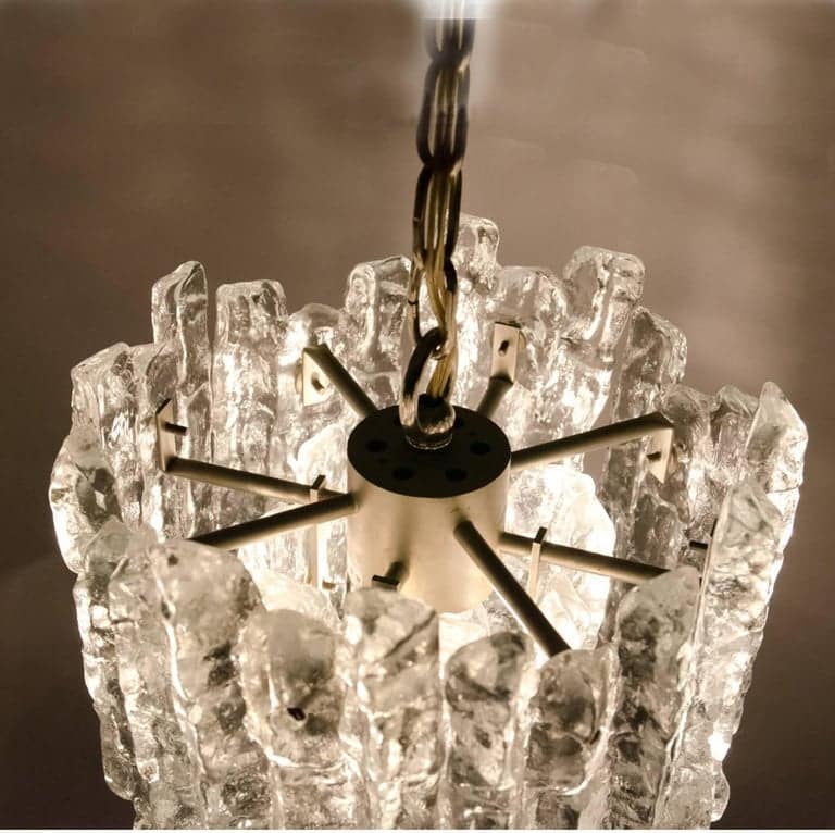Pair of Kalmar Modern Ice Glass Pendants, 1970