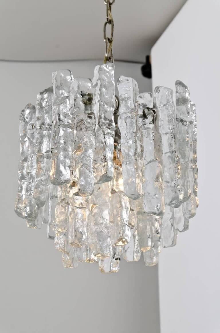 Pair of Kalmar Modern Ice Glass Pendants, 1970