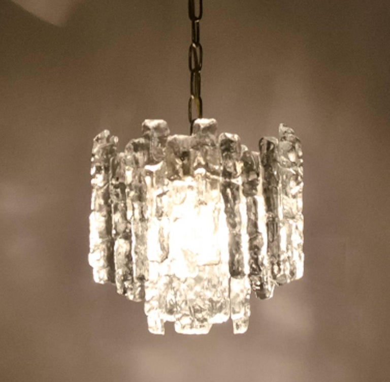 Pair of Kalmar Modern Ice Glass Pendants, 1970