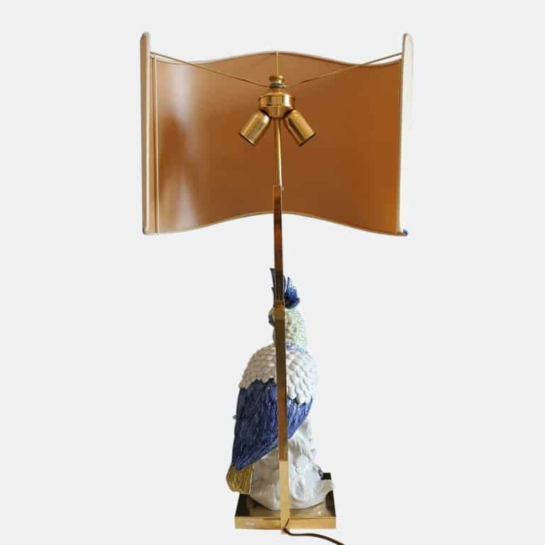 Porcellane Artistiche Firence Italy Porcelain Cockatoo Lamp with Shade, 1970