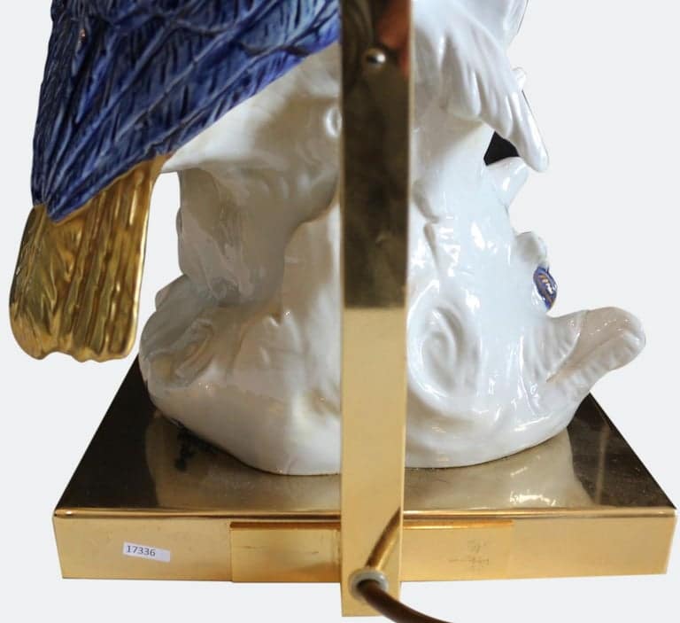 Porcellane Artistiche Firence Italy Porcelain Cockatoo Lamp with Shade, 1970