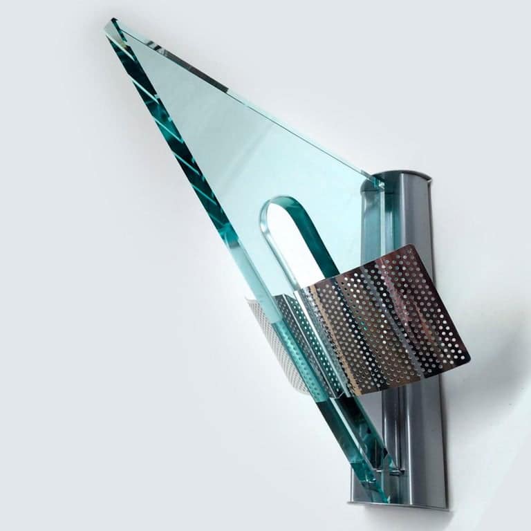One of the Ten Glass Aluminium Triangle Shaped Wall Lights, Artemide, 1984
