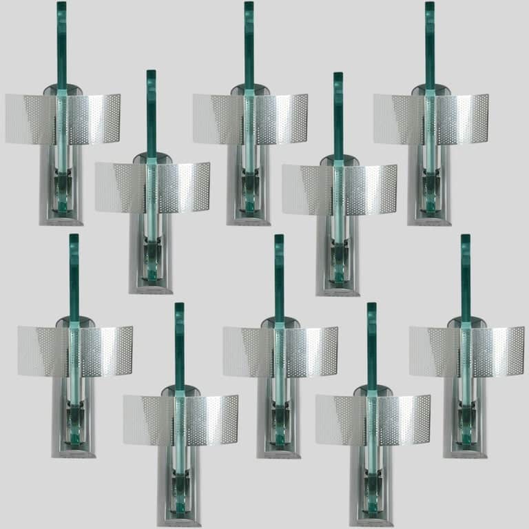 One of the Ten Glass Aluminium Triangle Shaped Wall Lights, Artemide, 1984
