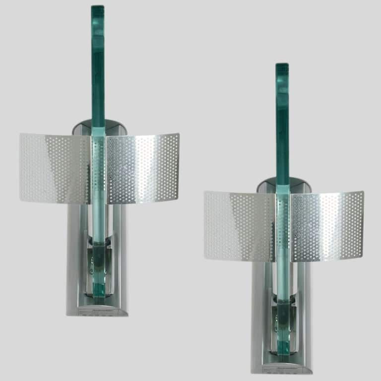 One of the Ten Glass Aluminium Triangle Shaped Wall Lights, Artemide, 1984