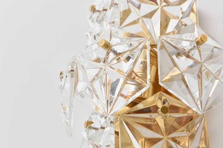 1 of the 6 Faceted Crystal and Gilt Sconces by Kinkeldey, Germany, 1970s